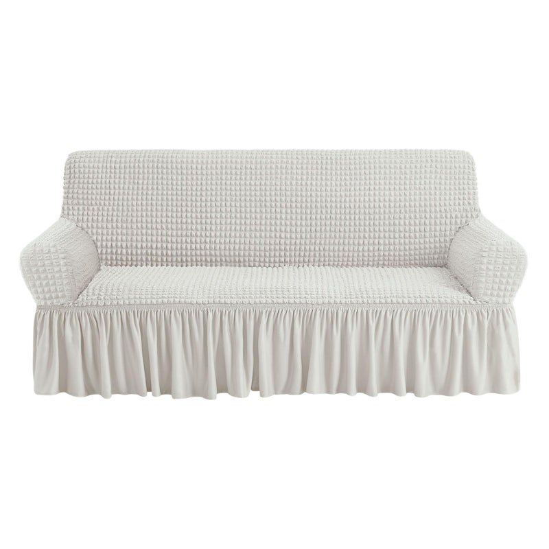 NICEEC Sofa Slipcover Ivory Sofa Cover 1 Piece Easy Fitted Sofa Couch Cover Universal High Stretch Durable Furniture Protector with Skirt Country Style (3 Seater Ivory) - Image 1